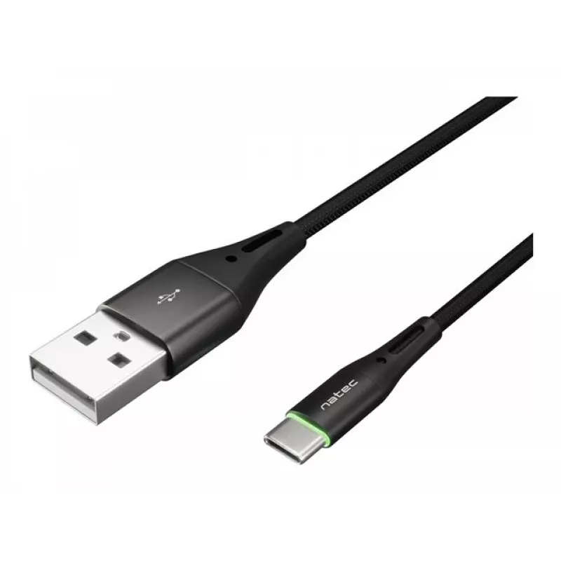 NATEC kaapeli USB-C/A 2.0 1 m prati LED musta nylon