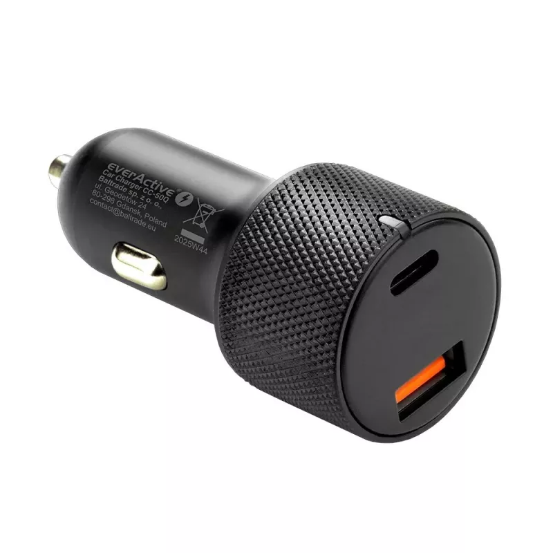 Autolaturi everActive CC-50Q QC3.0 75W Quick Charge 3.0 -tuella ja USB-liitännöillä