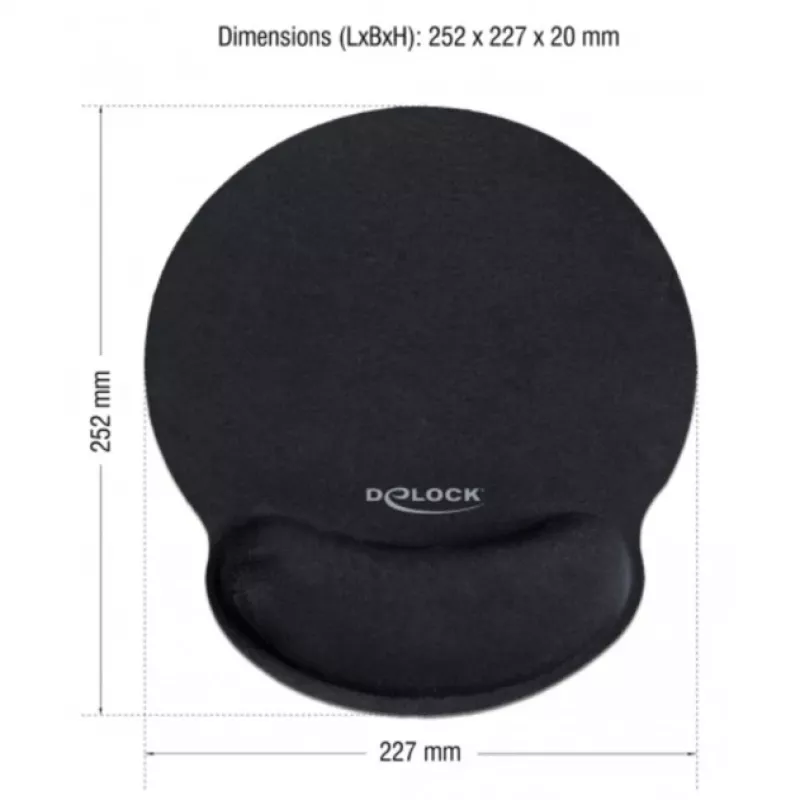 Delock ergonominen hiirimatto rannetuki musta 252x227 mm