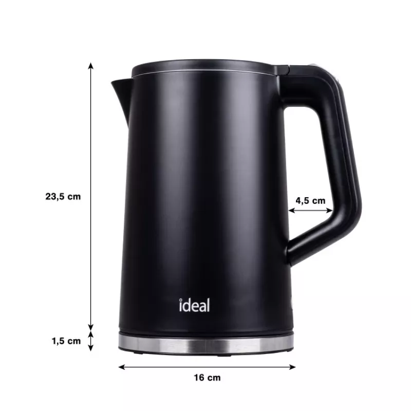 IDEAL vedenkeitin 1,7 l, teräskotelo, teho 1500 W, musta