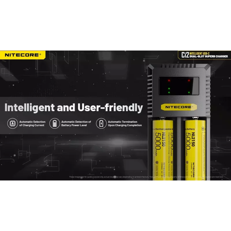 Akkulaturi Nitecore Ci12 yleislaturi USB Li‑Ion, NiCd, NiMH, 3A tulo 5/9/12V, muovikotelo