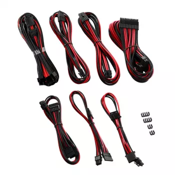 CableMod C-Series PRO RM Black Label -virtalähdekaapelisarja CM‑PCSR‑16P3KIT‑NKKR‑R — musta-punainen päällystetty modulaarinen PSU-kaapeli