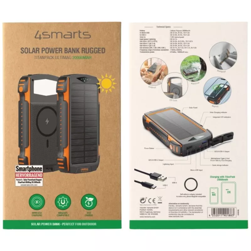 Kannettava akku 4smarts TitanPack UltiMag 20000 mAh