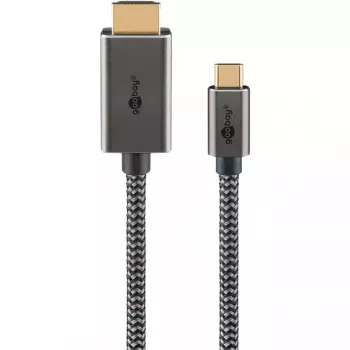 USB-punottu adapterikaapeli, USB-C-uros > HDMI-uros, 4K / 60 Hz (musta/hopea, 2 metriä)