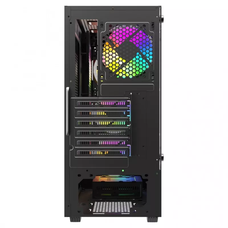 PC-kotelo SAVIO Noctis Flow RGB — Cube, ATX/Mini-ITX, 3x 120 mm etutuulettimet, karkaistu lasisivupaneeli, max. GPU 35 cm