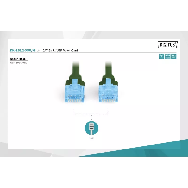 Verkkopatchkaapeli DIGITUS CAT5e U/UTP, 3 m, RJ-45–RJ-45, vihreä