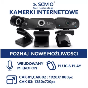 Savio verkkokamera web-kamera USB Full HD sisäänrakennetulla mikrofonilla