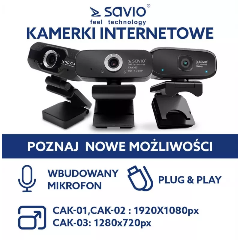 Savio verkkokamera web-kamera USB Full HD sisäänrakennetulla mikrofonilla