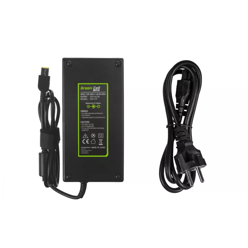 Virtalähde Green Cell AD117P 170W 20V 8,5A Lenovo-kannettaville, sisäkäyttö AC/DC, musta