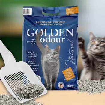 Kissanhiekka Golden Grey 7 kg — paakkuuntuva bentoniittikissanhiekka, pölytön, hajuja poistava