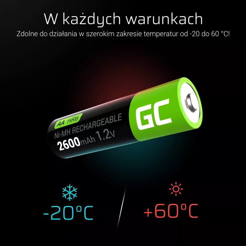 Uudelleenladattava akku Green Cell GR01 AA NiMH 1,2 V 2600 mAh, 4 kpl, vihreä