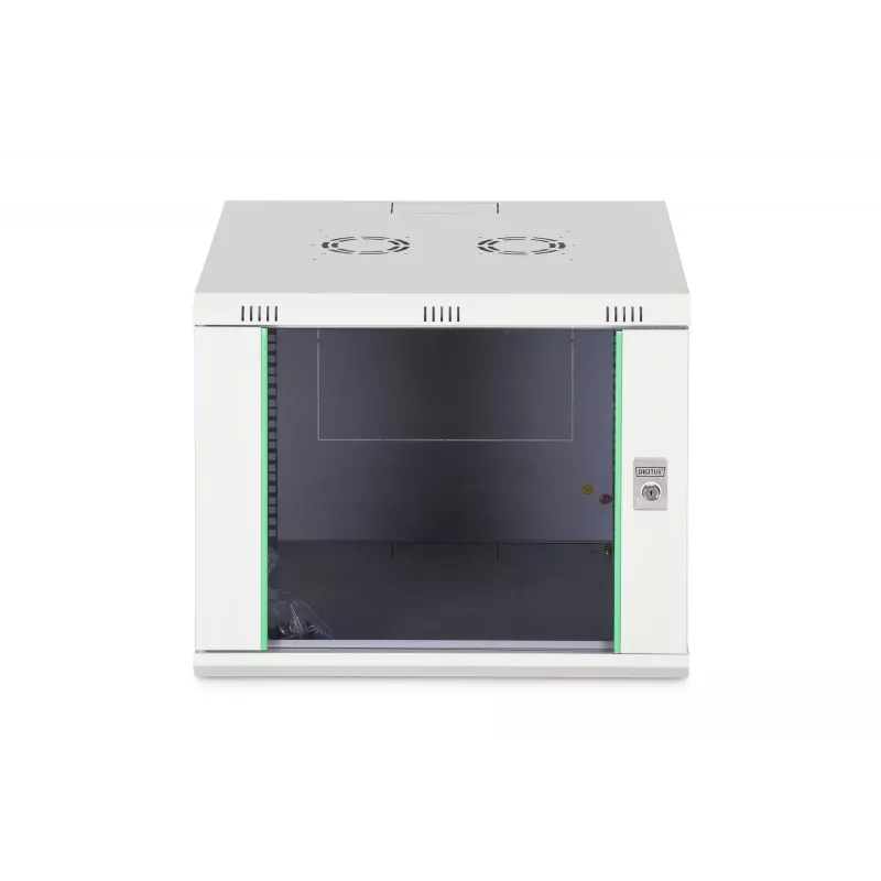 Seinäkiinnitteinen 19 tuuman räkkikaappi DIGITUS Dynamic-N DN-37106 — 9U, 600x600 mm, IP20, avainlukko