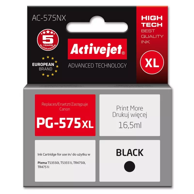 Activejet AC-575NX muste Canon-tulostimille, korvaa Canon PG-575XL; Supreme; 16,5 ml; musta