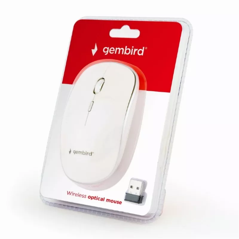 Langaton hiiri GEMBIRD MUSW-4B-01-W, molempikätinen, optinen 1600 DPI, 4 painiketta, RF Wireless, valkoinen