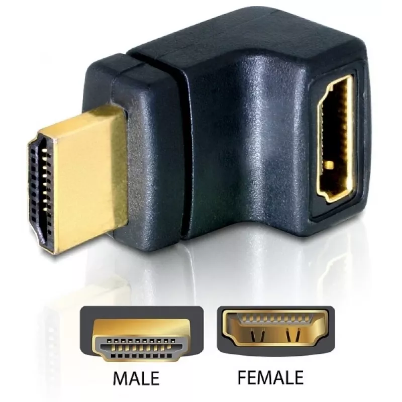 HDMI-adapteri DeLOCK 65072 HDMI-uros / HDMI-naaras, 90° ylöspäin