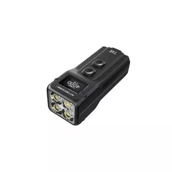 Avaimenperä-taskulamppu Nitecore T4K — 4 LEDiä, 1000 lm, USB-ladattava, IP54, iskunkestävä, 82,3 mm, 77 g