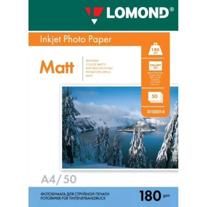 Lomond valokuvamustesuihkupaperi matta 180 g/m² A4, 50 arkkia