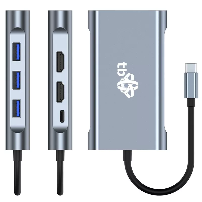 HUB 8in1 sovitin USB C HDMI x2 USB VGA RJ45 PD