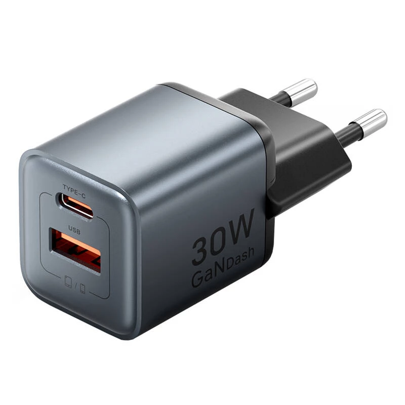 Vention FEWH0-EU 30W GaN-laturi — 1× USB-C, 1× USB-A, 30 W, musta
