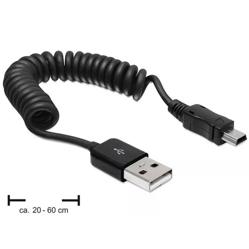 DeLOCK 83164 USB 2.0 -kierrekaapeli, USB-A - Mini-USB B, 0,6 m, musta
