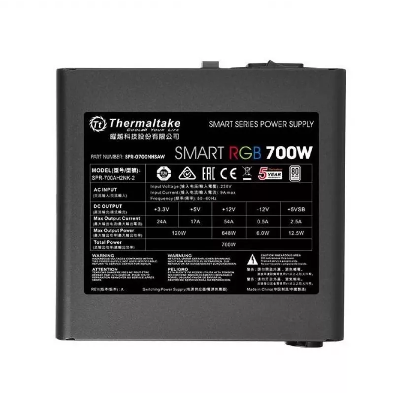 Virtalähde Smart 700W RGB, 80PLUS, 230V EU, 2xPEG, 120mm, Single Rail