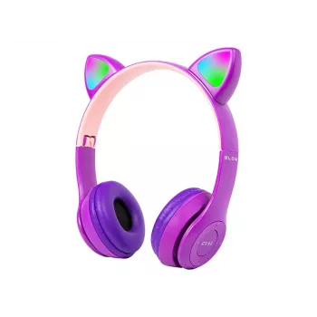 Langaton kuulokemikrofoni Bluetooth 5.0 LED lapsille violetti korvat