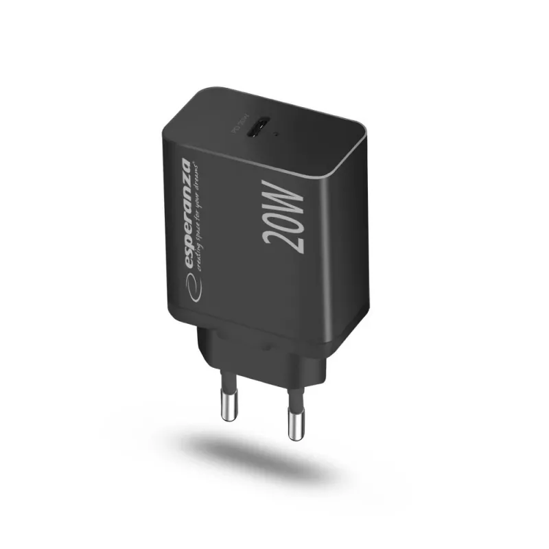 Verkkolaturi ESPERANZA EZC104K 20W musta, USB-virtalähde kannettaville laitteille