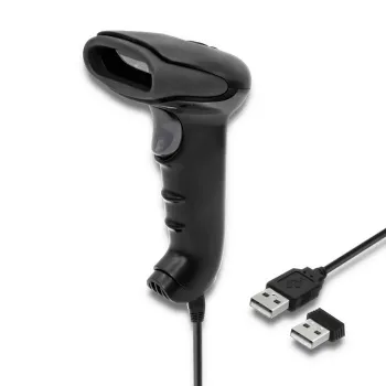 Käsikäyttöinen viivakoodinlukija QOLTEC 50868 — 1D/2D-laserskanneri, USB johdollinen ja langaton, työskentelyetäisyys 600 mm, musta