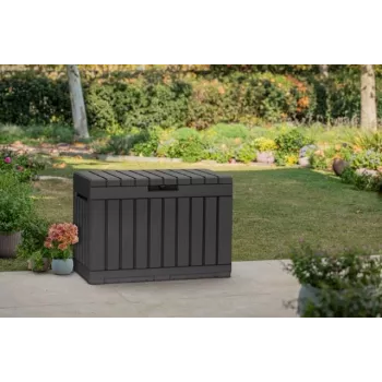 Ulkosäilytyslaatikko Keter Kentwood 190L — 190 litraa, grafiitti, taittuva ovi, 823×457×577 mm