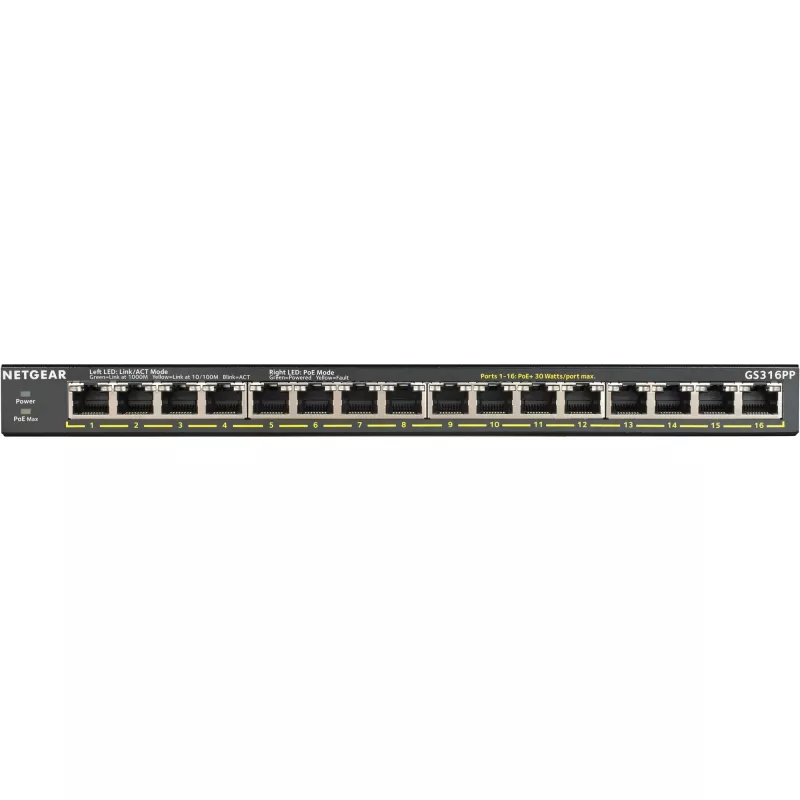 NETGEAR GS316PP hallitsematon Gigabit Ethernet (10/100/1000) Power over Ethernet (PoE) musta