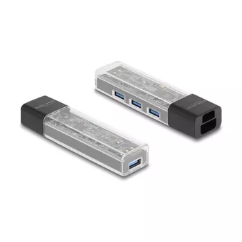 DELOCK USB 3.2 Gen 1 (3.1 Gen 1) 4-porttinen keskitin Type-A + Type-C -isännällä (5000 Mbit/s) musta/läpinäkyvä