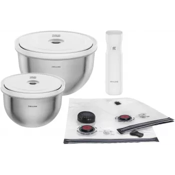 ZWILLING Fresh&Save Bowl aloituspaketti tyhjiö- ja tuoreussäilytysastiat 9 osaa ruostumaton teräs