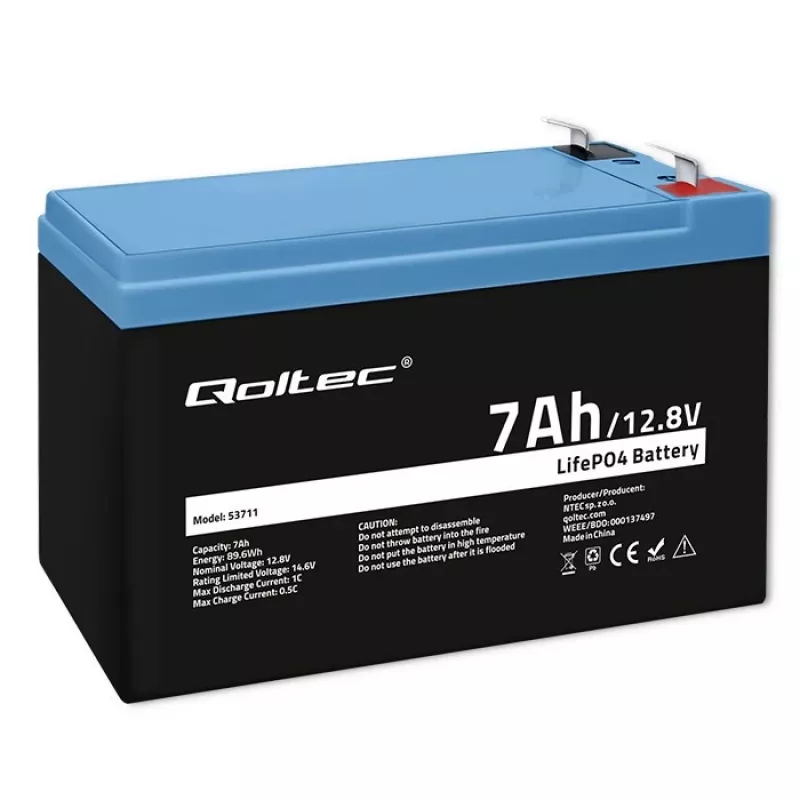 LiFePO4-akku 12,8V 7Ah, 89,6Wh, BMS