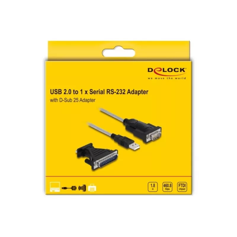 DeLOCK sovitin USB 2.0 Type-A - sarjaportti RS-232 D-Sub 9 + D-Sub 25