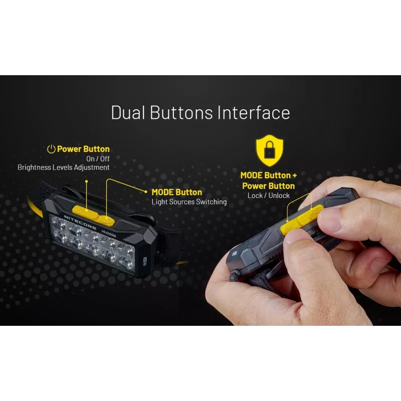 Otsalamppu Nitecore HU2000, 10 LEDiä, USB-ladattava litiumioniakku, alumiini+polykarbonaatti, IP68 vesitiivis