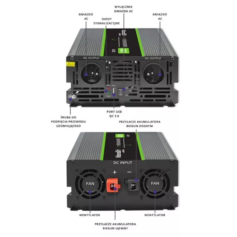 Qoltec Monolith virtasovitin/-muunnin auto 4000 W musta