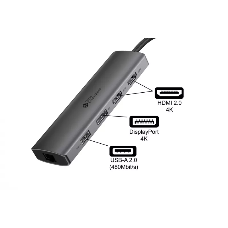 Alcasa HUB-C001A USB-keskitin USB Type-C 5000 Mbit/s antrasiitti