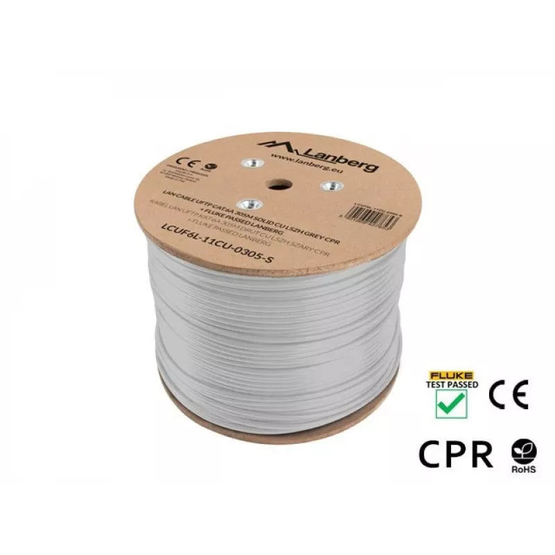 Lanberg LCUF6L-11CU-0305-S U/FTP Cat6a -verkkokaapeli 305 m, umpikupari, LSZH, CPR, 500 MHz, Fluke-testattu, harmaa