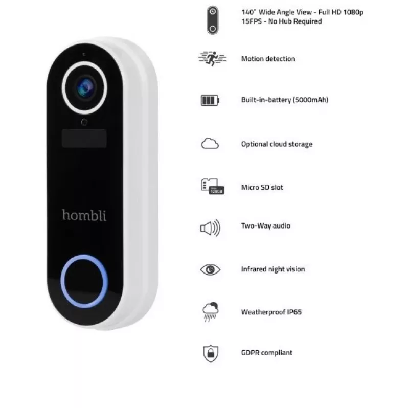 Hombli älykäs ovikello 2 (valkoinen) + gong