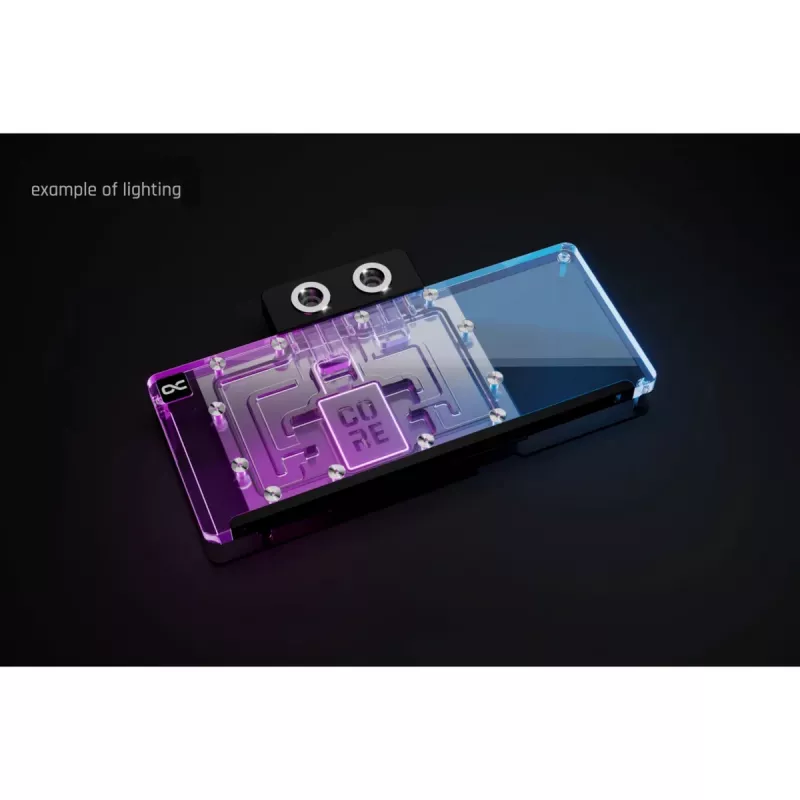 Jäähdytysblokki Alphacool Core RX 9070 XT Mercury läpinäkyvä kromi taustalevyllä