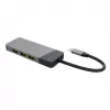 USB Type-C -keskitin Green Cell HUBGC01 — 7 liitäntää: 3×USB‑A 3.2 Gen 1, 1×USB‑C 3.2 Gen 1, HDMI, microSD+SD-kortinlukija — hopea