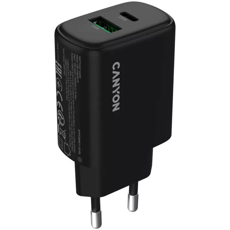 CANYON laturi OnCharge 250 25W 1xPD 1xQC EU musta