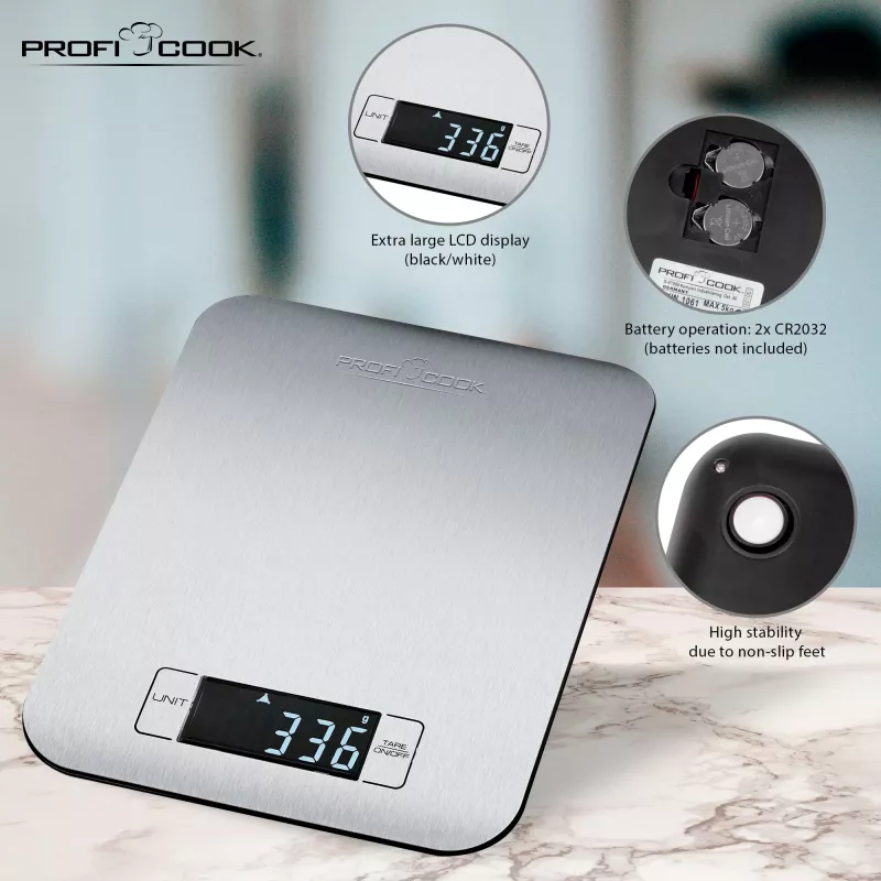 Clatronic ProfiCook PC-KW 1061 - keittiövaaka - ruostumaton teräs/musta