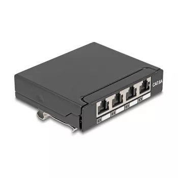 Patch-paneeli DELOCK Mini Desktop RJ45 4-porttia Cat.6A suojattu musta, metalli, 90×22×93 mm