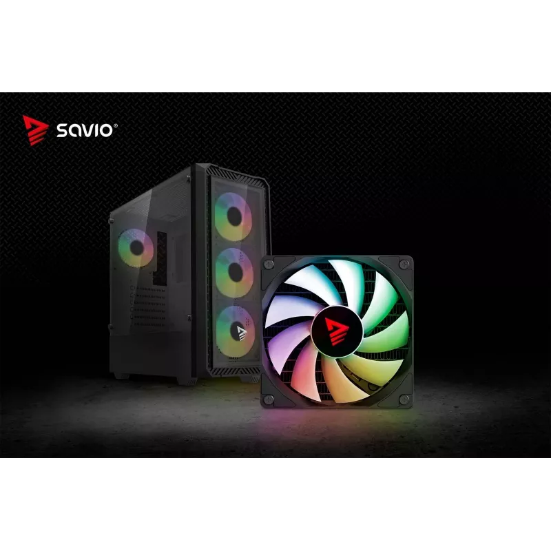 Savio Noctis Glass RGB Cube tietokonekotelo, ATX/Micro-ATX/Mini-ITX, karkaistua lasia oleva etuosa, RGB-tuulettimet, musta