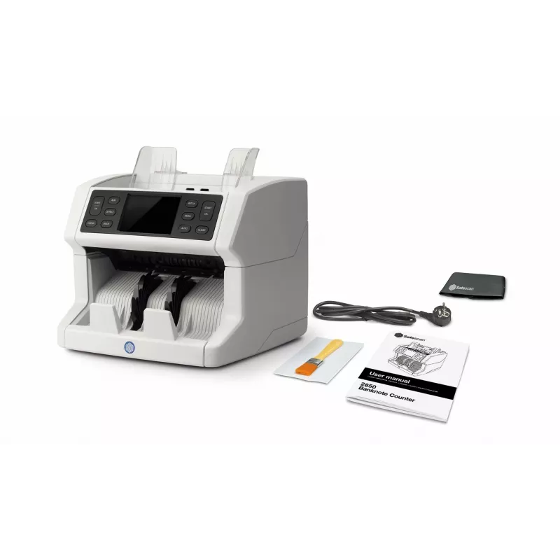Safescan 2850 setelilaskin väärennöstunnistuksella (UV, magneettinen, koko), 1500 seteliä/min, kosketusnäyttö, valkoinen