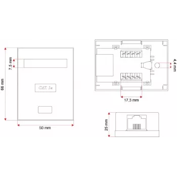 Alantec GN005 verkkoliitäntärasia — Cat5e, F/UTP (FTP)-suojaus, valkoinen, 50×66×25 mm