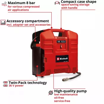 Ilmakompressori Einhell TE-AC 36/8 130 l/min 8 bar akku