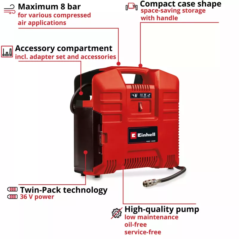 Ilmakompressori Einhell TE-AC 36/8 130 l/min 8 bar akku