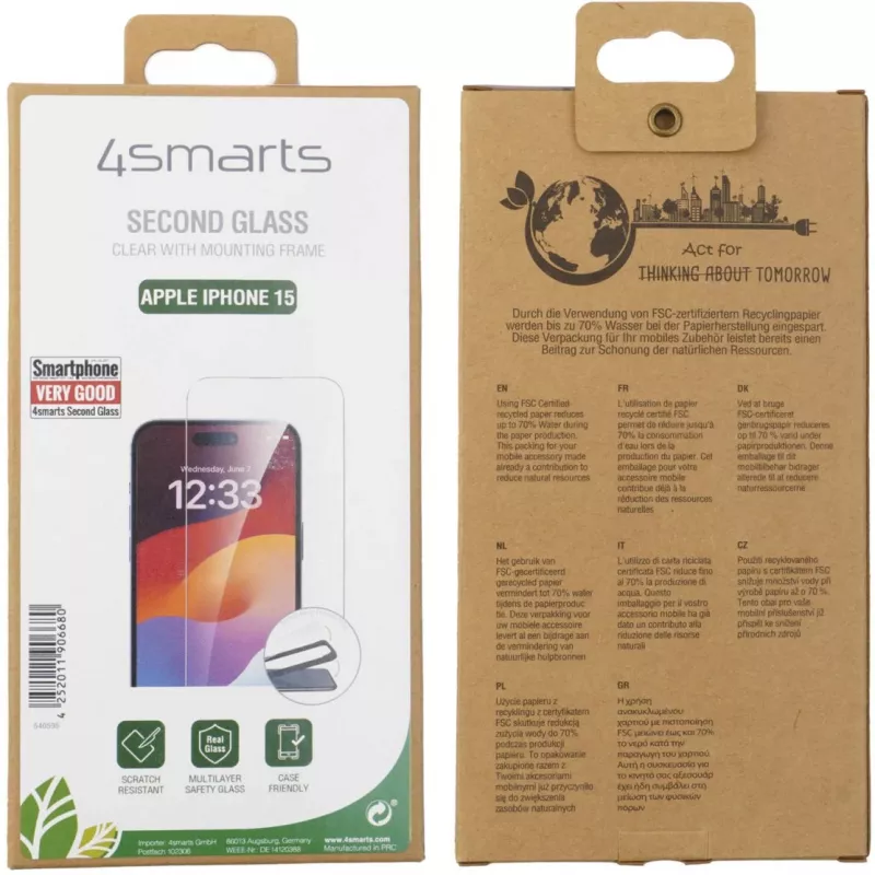 Näytönsuojus 4smarts 540595 Apple iPhone 15 karkaistu lasi